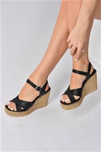 Fox Shoes Kadın Siyah Dolgu Topuklu Ayakkabı K250053309