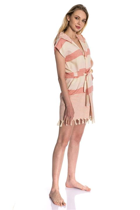 Dokubba Peştemal Kimono Plaj Elbisesi - %100 Pamuk - Kapişonlu