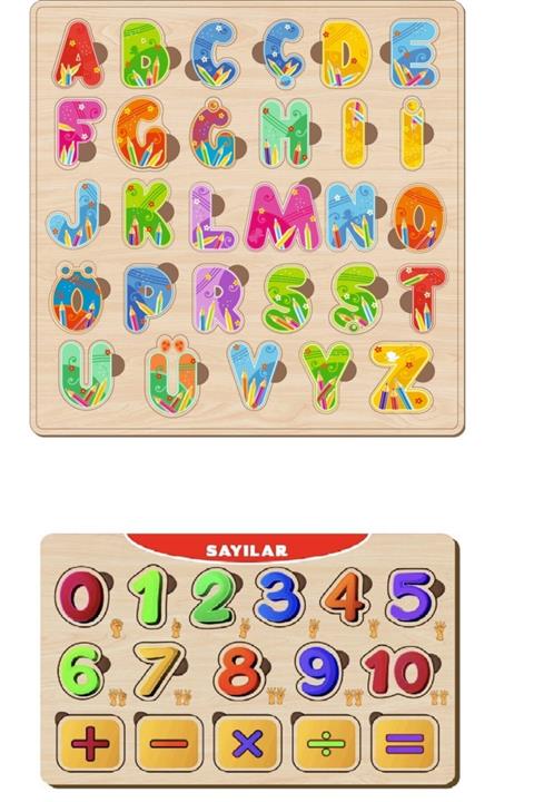 DEYAMU Ahşap Puzzle 2 Ürün 1 Arada Matematik-alfabe