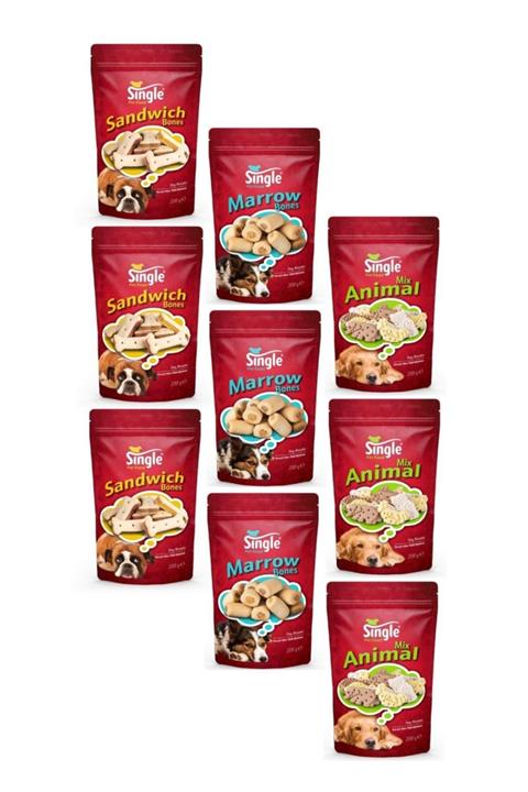 SINGLE Marrow Bones-sandwich-animal Mix Karışık Paket Köpek Ödül Bisküvisi 200 Gr (9 Adet)