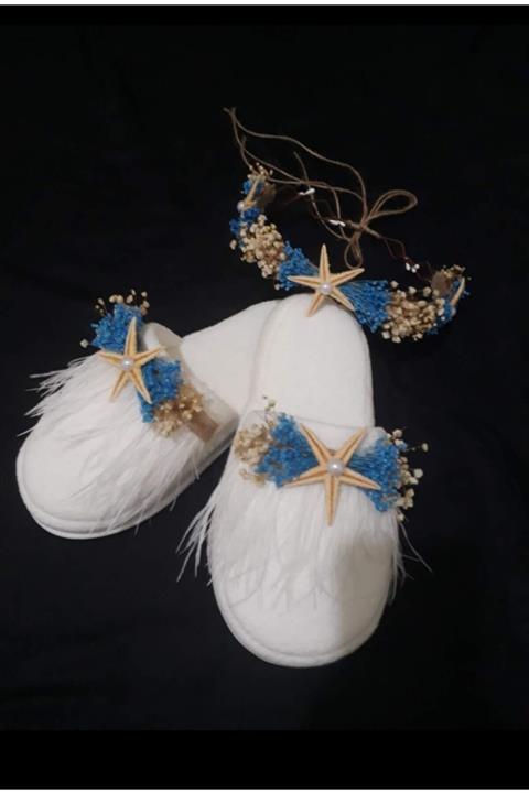 Lohusa Tasarım Kadın Mavi Krem Lohusa Terlik