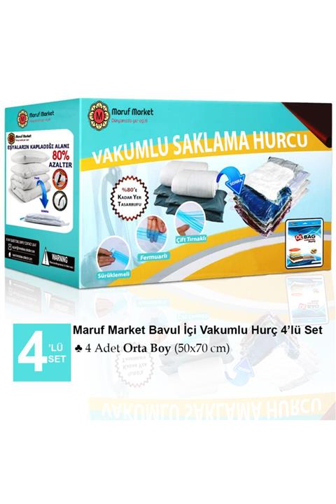 ÜLBAG Marufmarket Vakumlu Saklama Poşet Set 4'lü Bavul Içi - Vakumlu Hurç - Vakumlu Torba