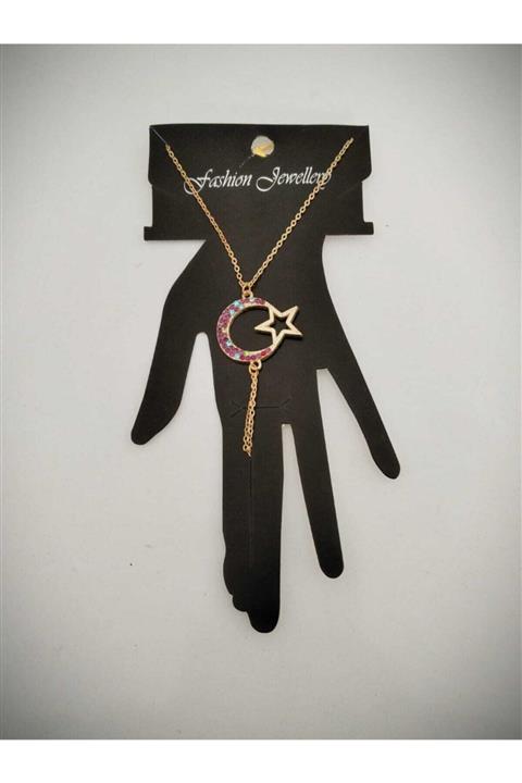 bi dünya saat aksesuar Ay Yıldız Model Çok Renkli Zirkon Taşlı Şahmeran