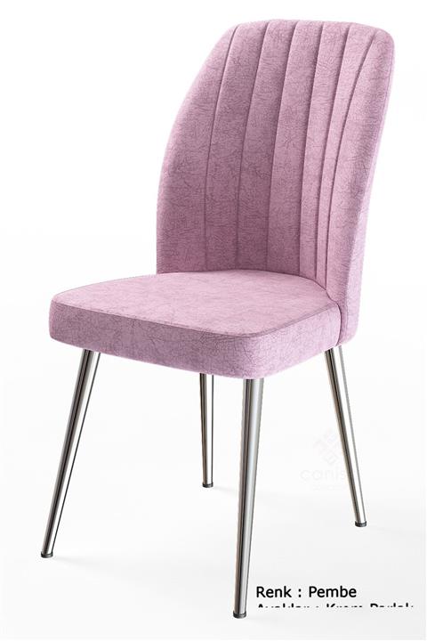 Canisa Concept Platinum Serisi Geniş Oturum Alanlı 4 Adet Sandalye / Renk Pembe Ayaklar Krom