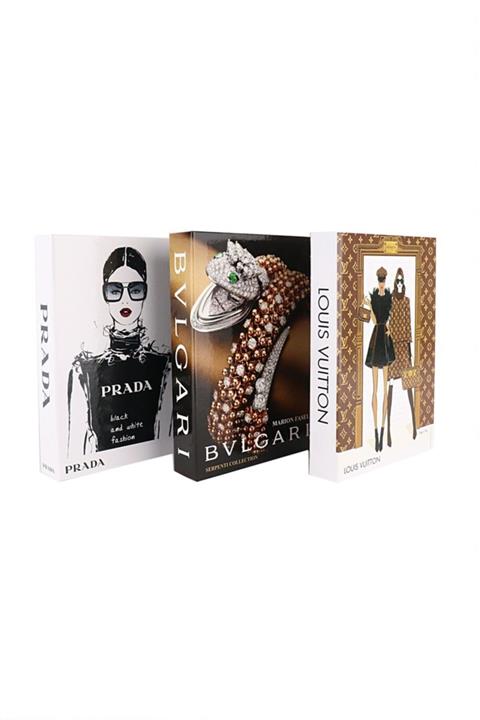 notiyatro Prada Bulgari Ve Louis Vuitton Dekoratif 3'lü Kitap Kutusu Set