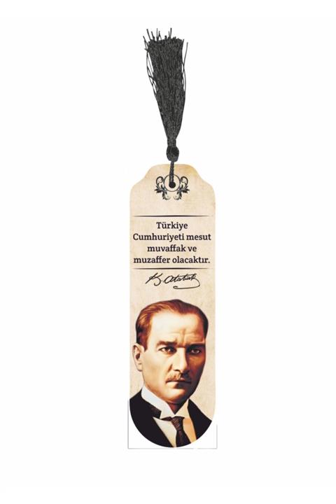 Hayat Poster Mustafa Kemal Atatürk Özlü Sözler Temalı Püsküllü Ahşap Kitap Ayracı-14
