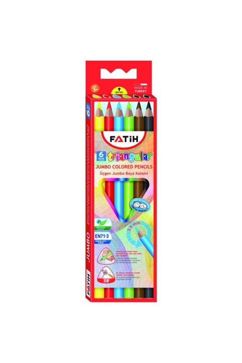 Fatih Kuru Boya Kalemi Triangular Tam Boy Jumbo Üçgen 6 Renk 3,5 Mm 33490