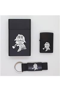 ELALAZER Sherlock Holmes Metal Sigara Kutusu, Zippo Çakmak Ve Anahtarlık Seti