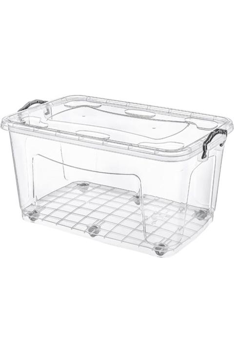 Hipaş Plastik - 50 Lt. Şeffaf Kapaklı Tekerlekli Saklama Kutusu - Hp-485