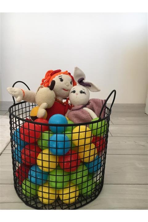 GO DEKOR Yuvarlak Tel Sepet, Çok Amaçlı Metal Saklama Kabı - Siyah