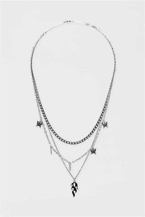 Pull & Bear 3’lü Kelebek Ve Alev Uçlu Kolye Seti