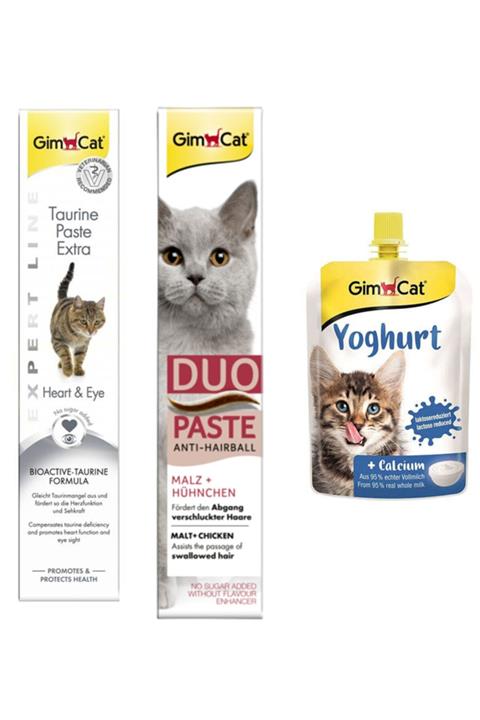 Gimcat Taurine Paste 50gr + Duo Paste Tavuklu Anti-hairball Malt 50gr + Yoghurt Kalsiyum Kedi Pudingi 150Gr