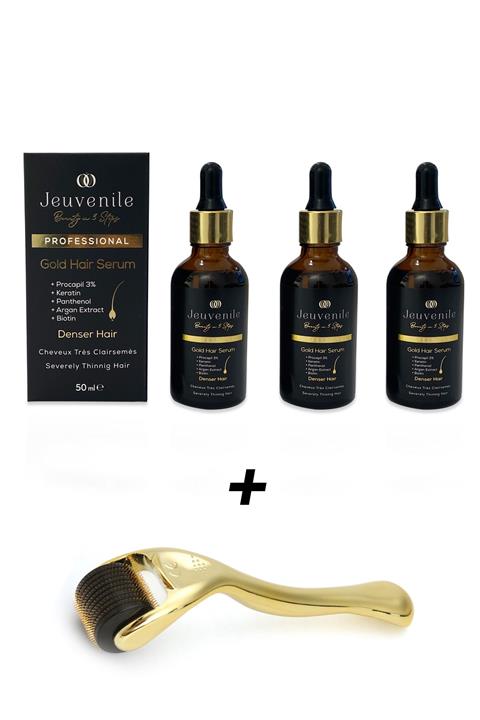 Jeuvenile Dökülme Karşıtı Ve Besleyici Yoğunlaştırıcı Gold Saç Serumu X 3 Adet + 540 Iğne 1 mm Dermaroller