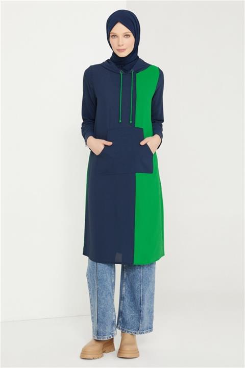 Armine Iki Renkli Kapşonlu Tunik 21k4502 Lacivert
