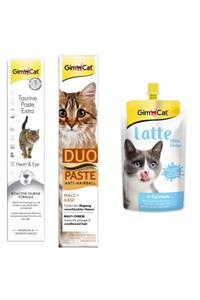 Gimcat Taurine Paste 50gr + Duo Paste Peynirli Anti-hairball Malt 50gr + Milk Latte Calcium Sıvı Kedi Sütü