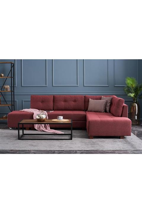 Evdebiz Manama Stil Yataklı Köşe Koltuk Kırmızı Sağ