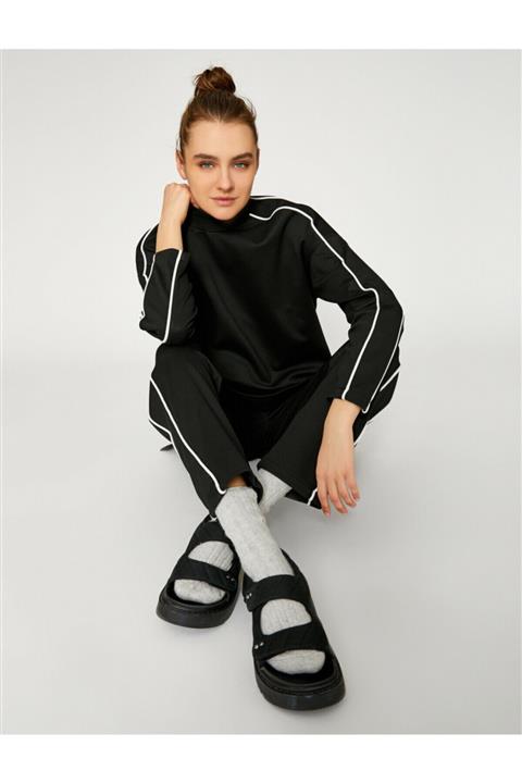 Koton Kadın Siyah Pamuklu Şerit Detaylı Tunik