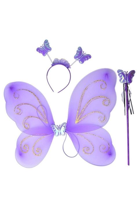 ERPA ToysShop Çocuklar Için Kelebek Kanadı Tacı Ve Asası Mor Renk 50 Cm