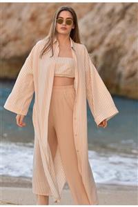PIER BOUTİQUE Krinkıl Bej Kimono Büstiyerli Takım