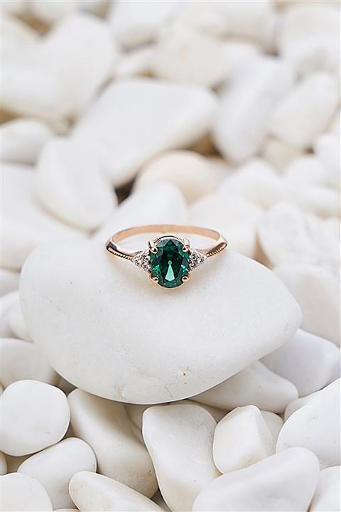 Cem Aykan Kuyumculuk Iskoç Evlilik Teklif Green Topaz Pırlanta Tektaş Yüzük - Ak554