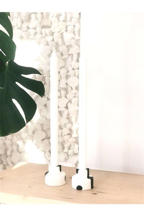 Allegorie.Co Abstract Modern 2'li Beyaz Şamdan Mumluk