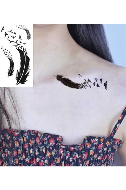 Fenomenya Tüy Ve Kuş Desenli Geçici Dövme