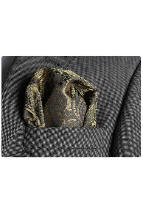 Exve Exclusive Erkek Altın Rengi Şal Desen Cep Yaka Mendili