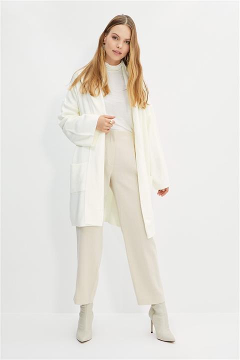 Trendyol Modest Ekru Cepli Uzun Oversize Triko Hırka TCTAW22HI0504