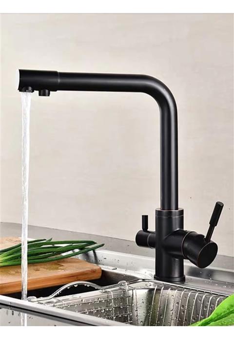 HMS Siyah Arıtmalı Çift Çıkışlı Mutfak Bataryası