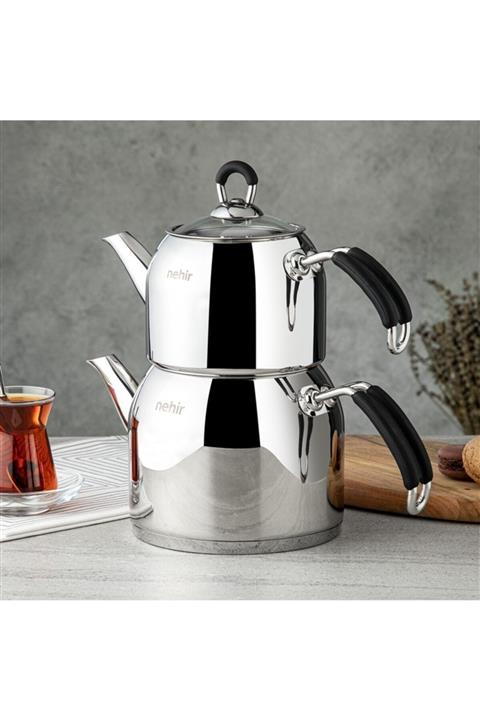 Nehir Modern Çelik Maxi Boy Çaydanlık Takımı