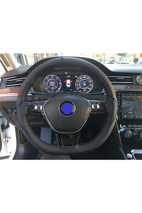 AYAZGURUP Toyota Corolla(2018-2021) Dikmeli Direksiyon Kılıfı Siyah Düz Deri Mavi Desenli (deluxe)