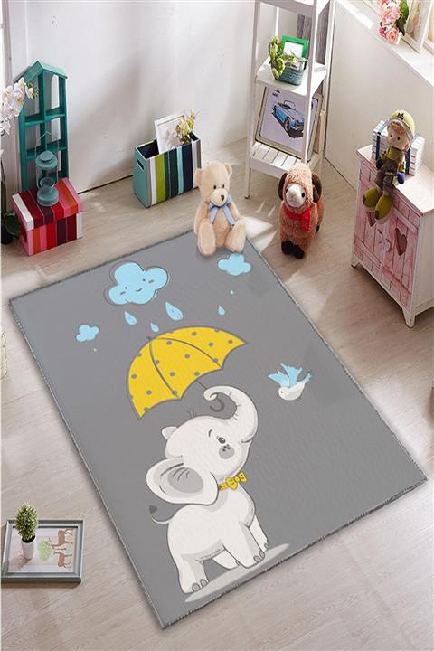 KARNAVAL HOME Gri Şemsiyeli Fil Çocuk Odası Halısı
