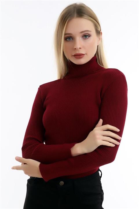 MODAMERSİ Kadın Bordo Balıkçı Yaka Yumuşak Dokulu Triko Kazak