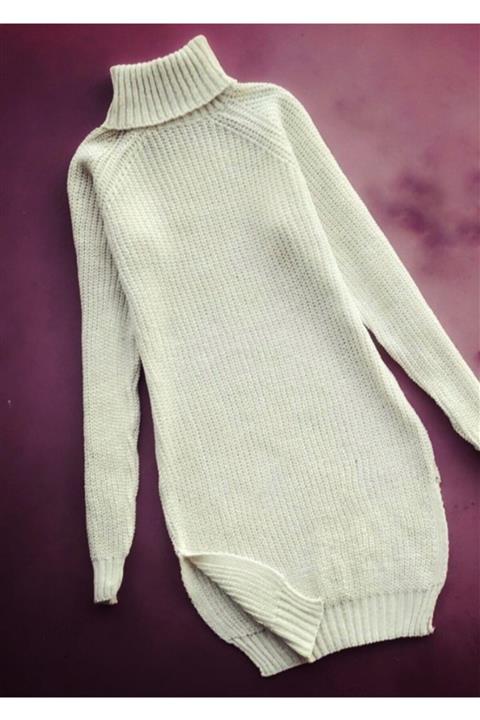 ZÜLEYHA NUR Kadın Beyaz Boğazlı Tunik Kazak