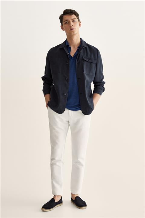 Massimo Dutti Erkek %100 Keten Kısa Kollu Polo T-Shirt 00722274