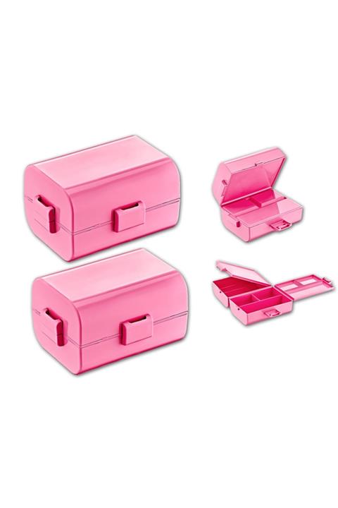 bermeks Beslenme Kabı Çift Kapaklı Bölmeli Pembe Renk 2li Set