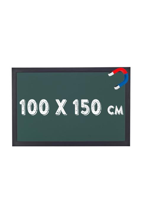 Chalky Manyetik 100x150 Cm Kara Tahta Siyah Çerçeveli - Tebeşir Yazı Tahtası - Yeşil
