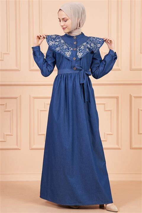 Afilva Kadın Tesettür Denim Serisi Volanlı Kot Elbise