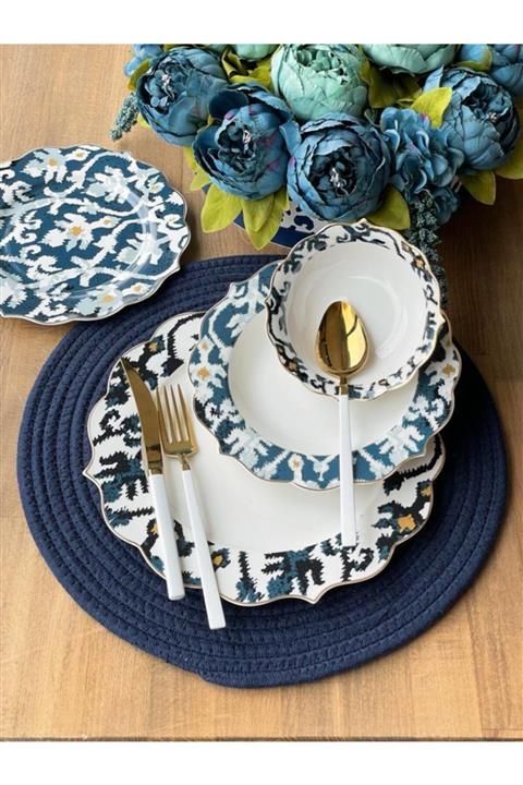 Pink&More Yemek Takımı Ikat Blue 24 Parça 6 Kişilik