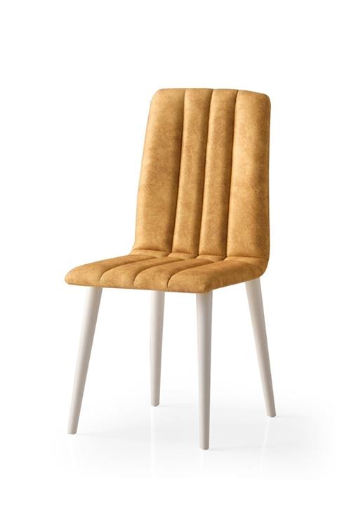 Evistro Kumaş Salon Ve Mutfak Sandalyesi Ahşap Retro Ayak Sarı 6 Adet