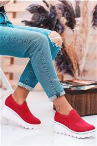 otuzbesshoes Kadın Kırmızı Lastik Dolgu Topuk Ayakkabı
