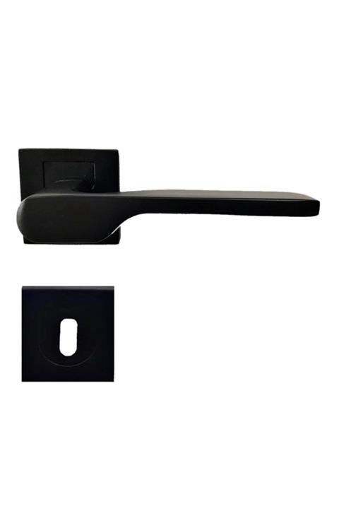 Hira Eda Kare Rozetli Kapı Kolu Siyah