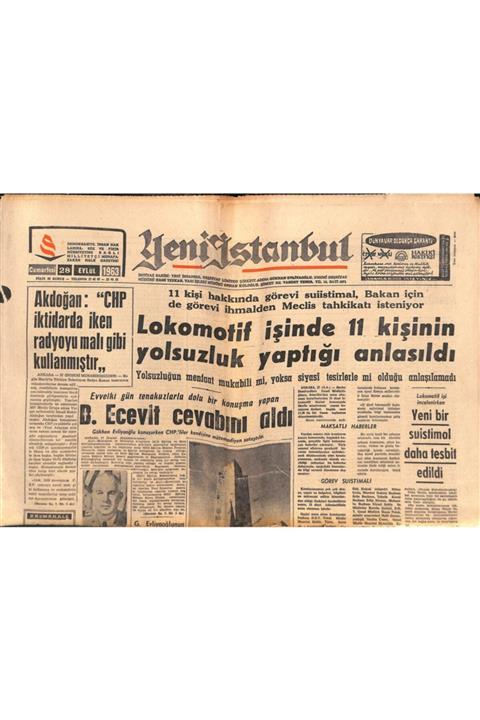 Gökçe Koleksiyon Yeni Istanbul Gazetesi 28 Eylül 1963 - Ap Kayseri Merkez Ilçe Ve Adana Il Kongresi Yapılıyor