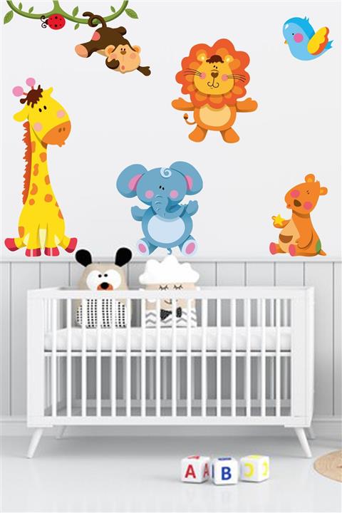 Sepet Yıldızı Sevimli Hayvanlar Çocuk Odası Duvar Sticker 60x60 cm