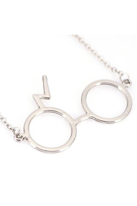 AlpCollection Harry Potter Gri Metal Zincirli Gözlük Hogwarts Kolye