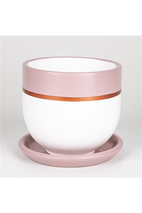 VeraMaya El Yapımı Tabaklı Delikli Beton Saksı Pudra Pembe Beyaz 15x13 Cm