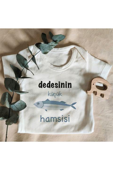 Limon Unisex Dedesinin Küçük Hamsisi Yazılı Kısa Kol Organik Bebek Body Zıbın