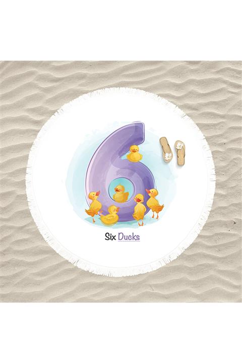 decoars 6 Figürlü Özel Tasarım Püsküllü Yuvarlak Plaj Havlusu