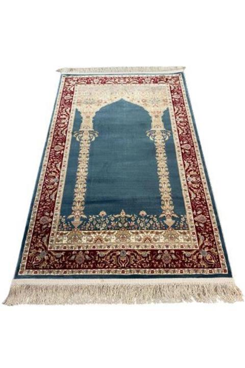 SOMTAŞ HALI Ipek Seccade Parlak Özel Tezgah Namazla Lacivert-bordo Seccade