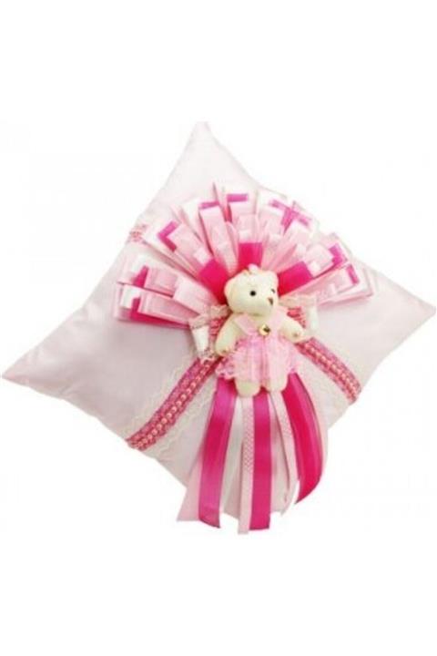 Yavuz Peluş Ayıcıklı Kare Süslü Bebek Takı Yastığı Pembe ( 30 Cm * 30 Cm)